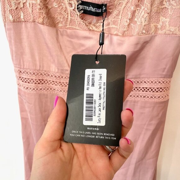 PRETTYLITTLETHING Asymmetric Hem Midi Dress 4 Pink Lace Detail Sleeveless NEW - Picture 3 of 14